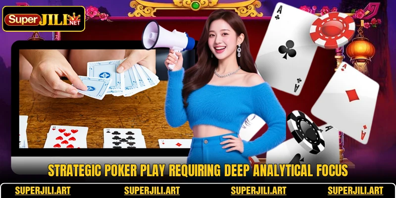 Strategic poker play requiring deep analytical focus Strategic poker play requiring deep analytical focus